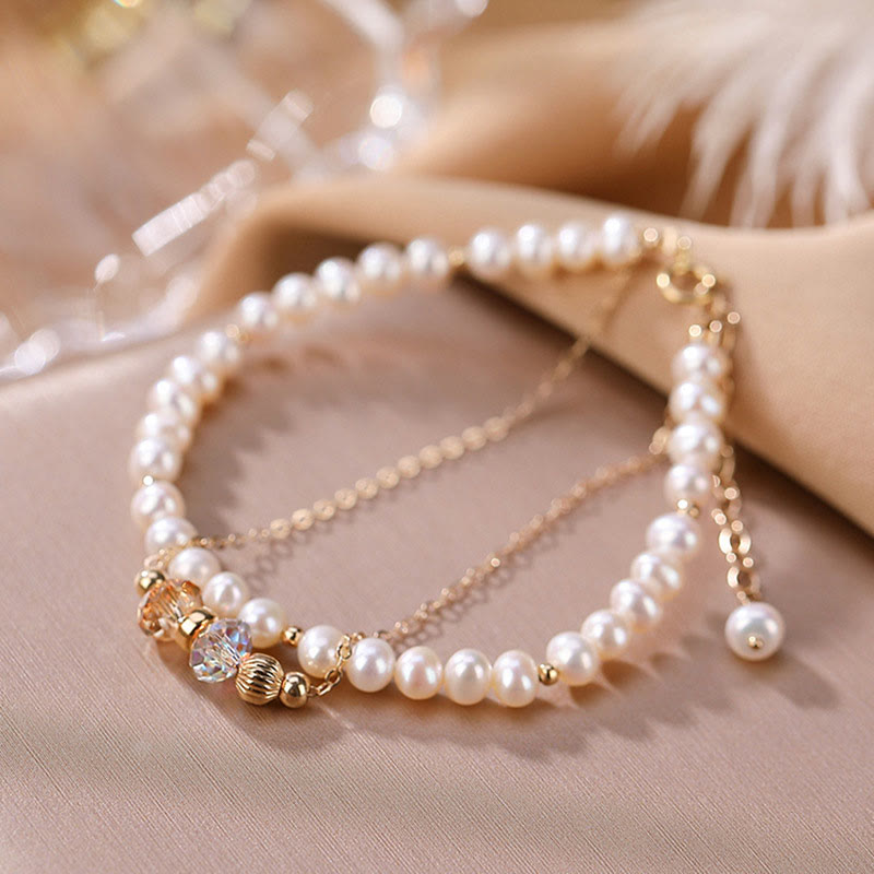 925 Sterling Silver 14K Gold Plated Pearl Healing Bracelet