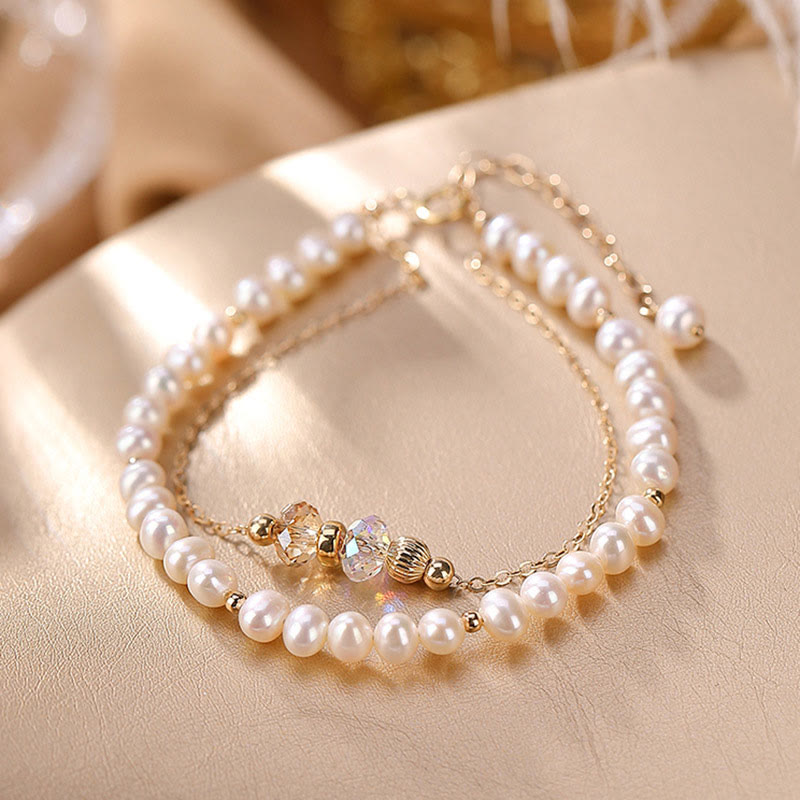925 Sterling Silver 14K Gold Plated Pearl Healing Bracelet