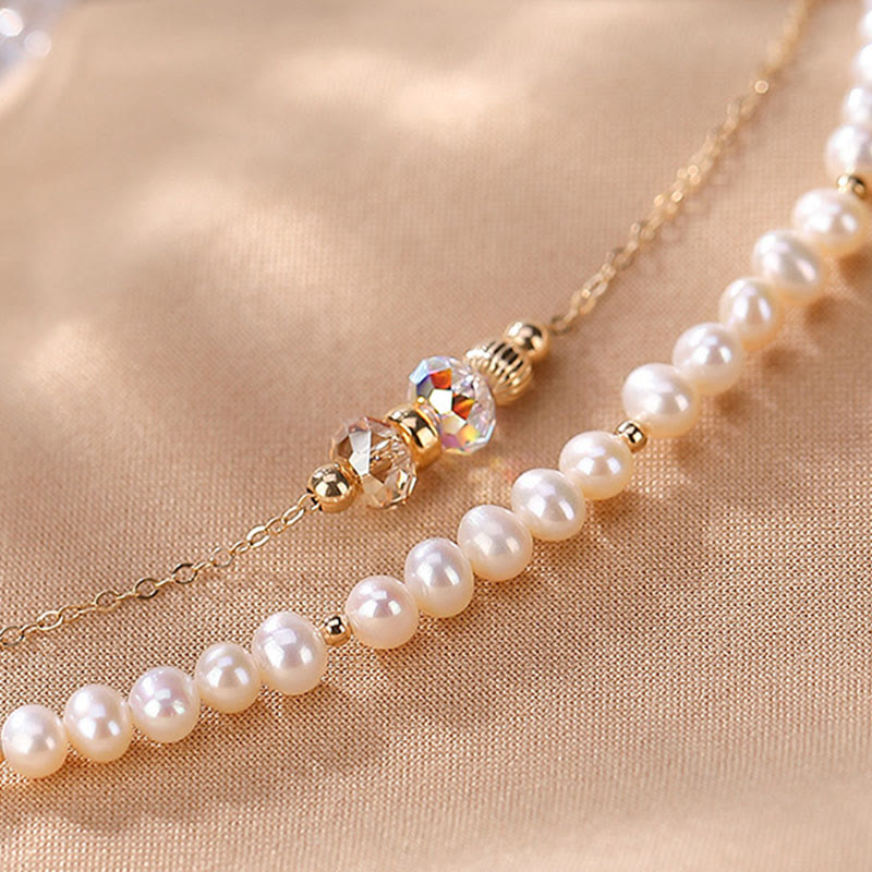 925 Sterling Silver 14K Gold Plated Pearl Healing Bracelet