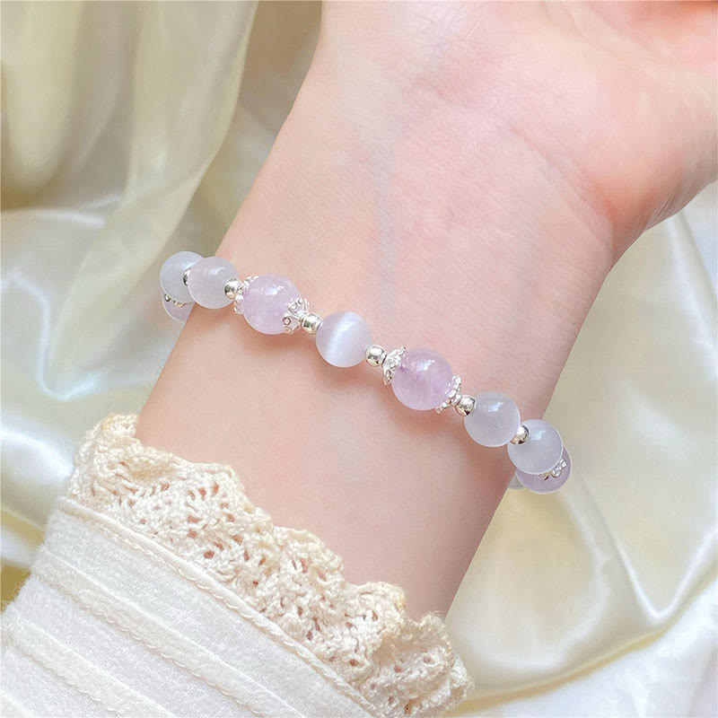 925 Sterling Silver Amethyst Cat's Eye Spiritual Awareness Bracelet