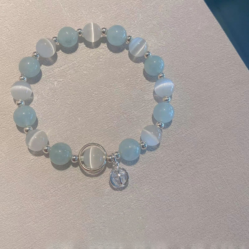 925 Sterling Silver Aquamarine Cat's Eye Support Bracelet