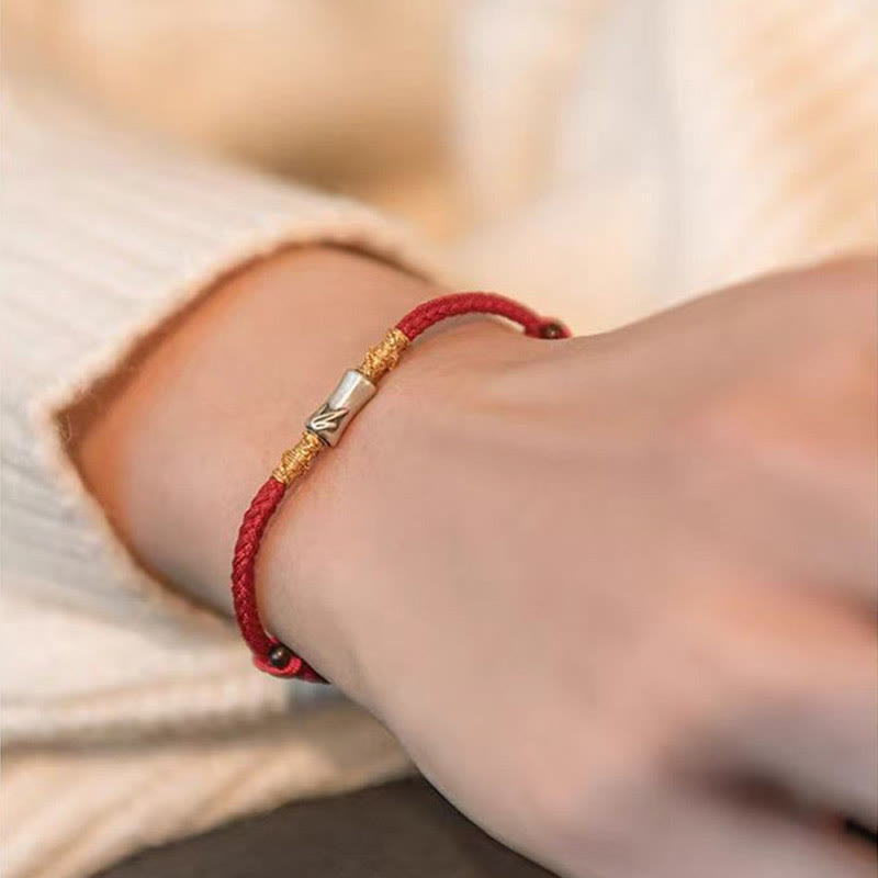 925 Sterling Silver Bamboo Red String Luck Bracelet