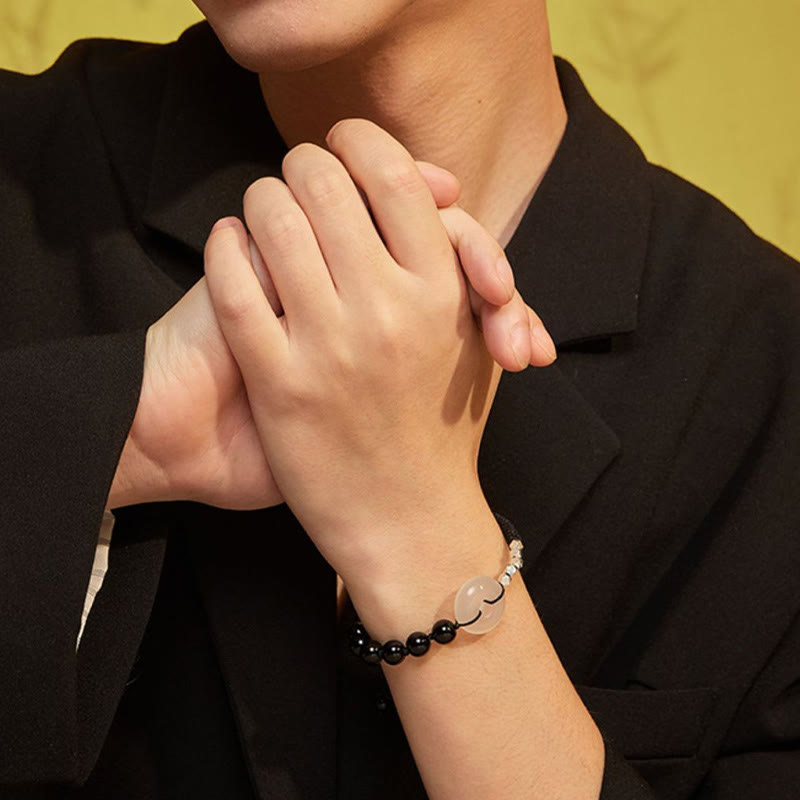 925 Sterling Silver Black Obsidian Peace Buckle Strength Bracelet