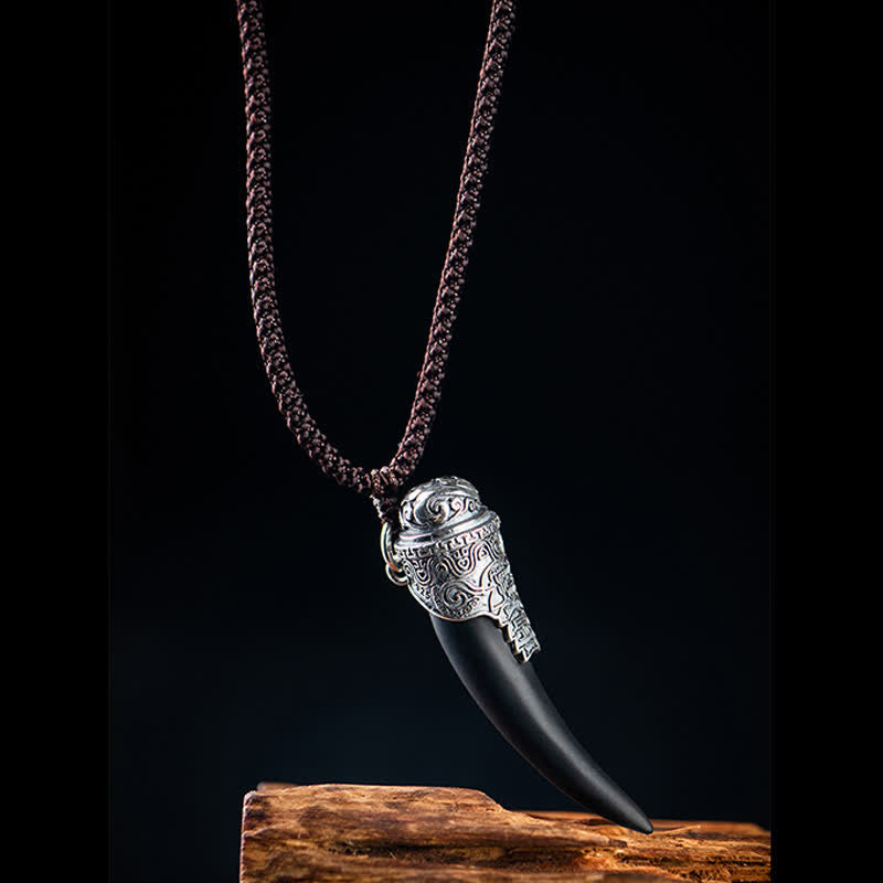 925 Sterling Silver Black Obsidian Strength Necklace Pendant