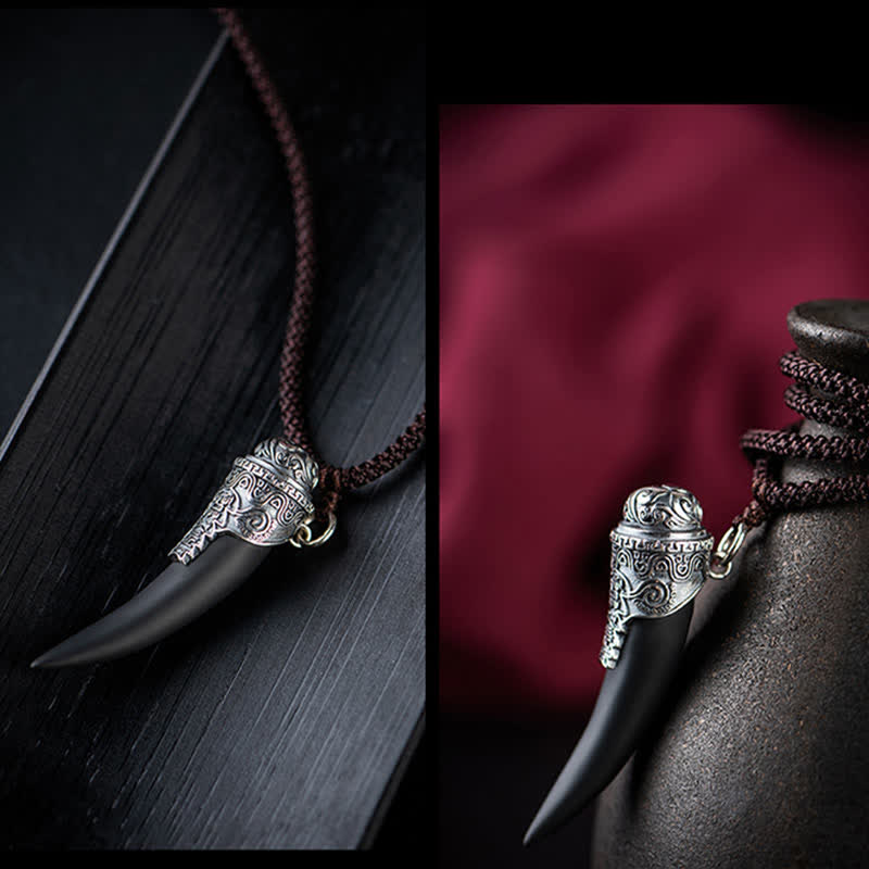 925 Sterling Silver Black Obsidian Strength Necklace Pendant