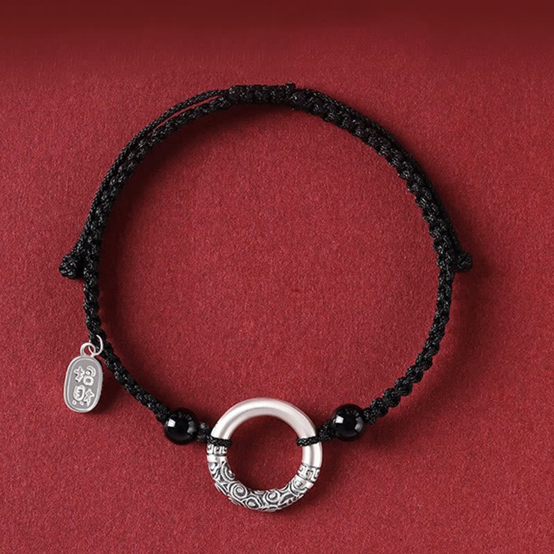 925 Sterling Silver Black Onyx Peace Buckle Fu Bracelet