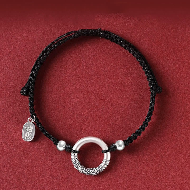 925 Sterling Silver Black Onyx Peace Buckle Fu Bracelet