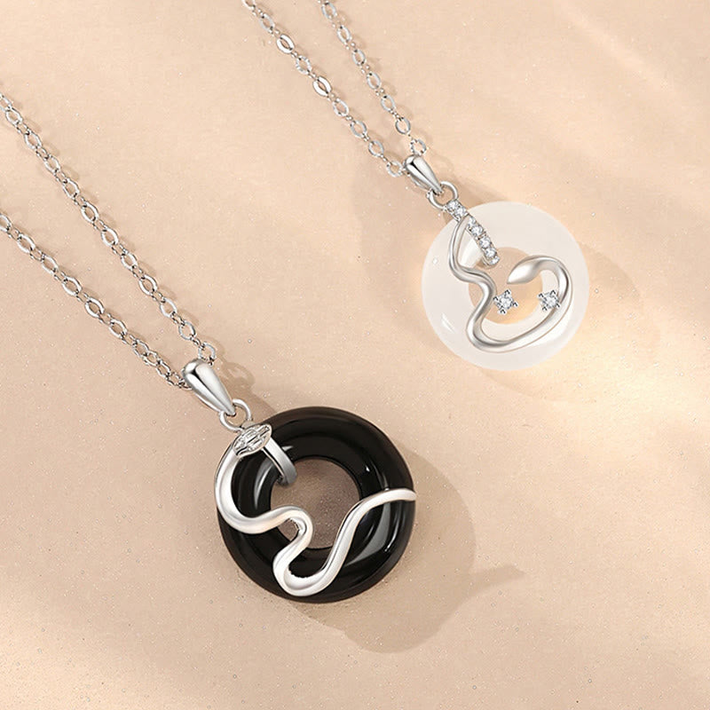 925 Sterling Silver Black Onyx Peace Buckle Necklace Pendant