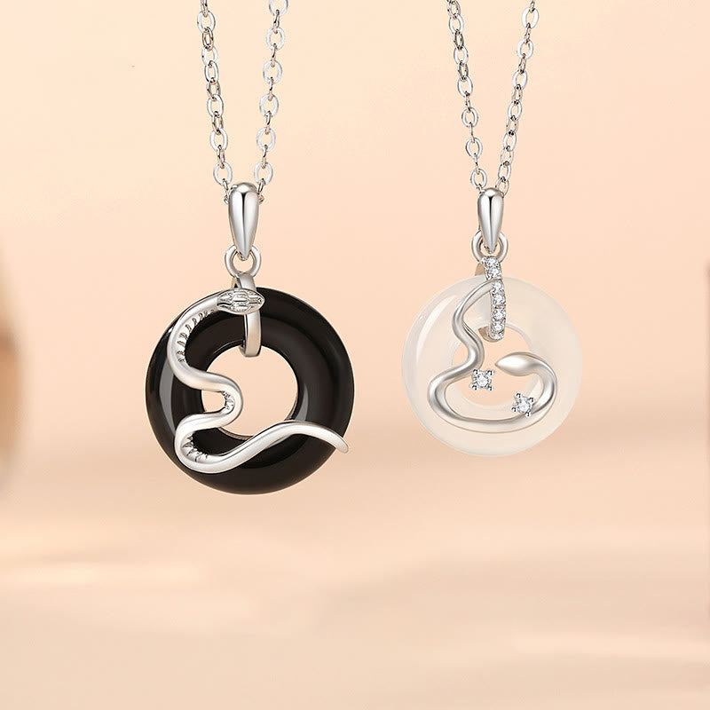 925 Sterling Silver Black Onyx Peace Buckle Necklace Pendant