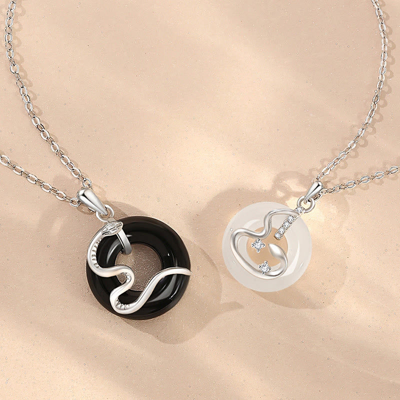 925 Sterling Silver Black Onyx Peace Buckle Necklace Pendant