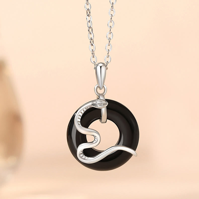 925 Sterling Silver Black Onyx Peace Buckle Necklace Pendant