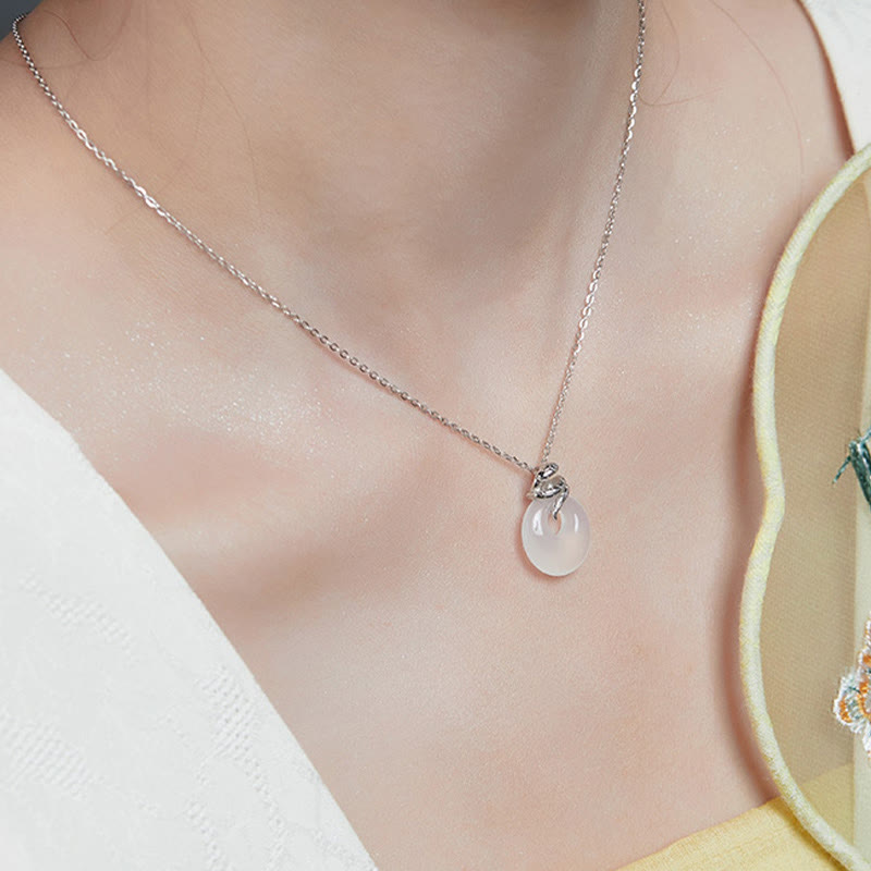 925 Sterling Silver Chalcedony Peace Buckle Snake Necklace for Spiritual Protection