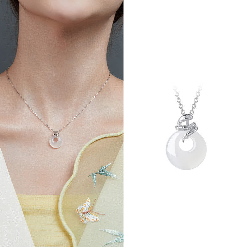 925 Sterling Silver Chalcedony Peace Buckle Snake Necklace for Spiritual Protection