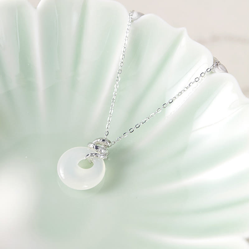 925 Sterling Silver Chalcedony Peace Buckle Snake Necklace for Spiritual Protection