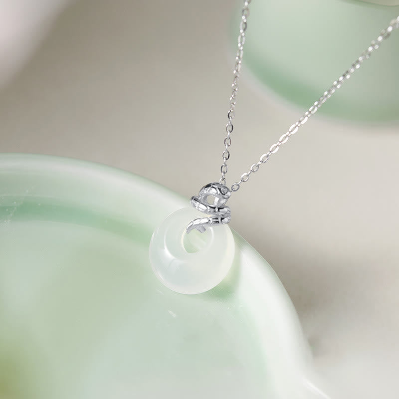 925 Sterling Silver Chalcedony Peace Buckle Snake Necklace for Spiritual Protection