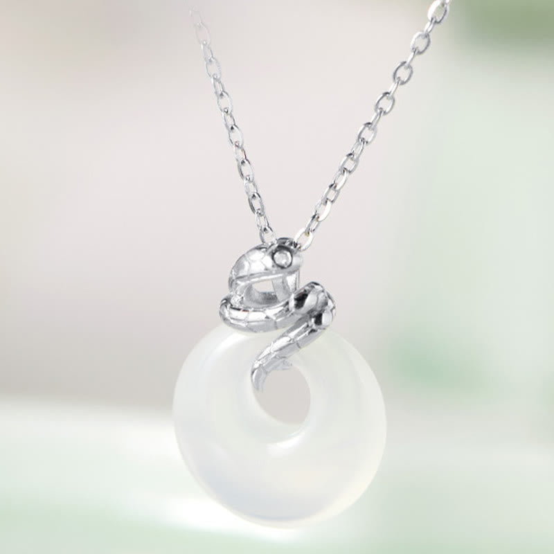 925 Sterling Silver Chalcedony Peace Buckle Snake Necklace for Spiritual Protection