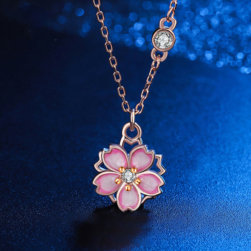 925 Sterling Silver Cherry Blossom Protection Necklace