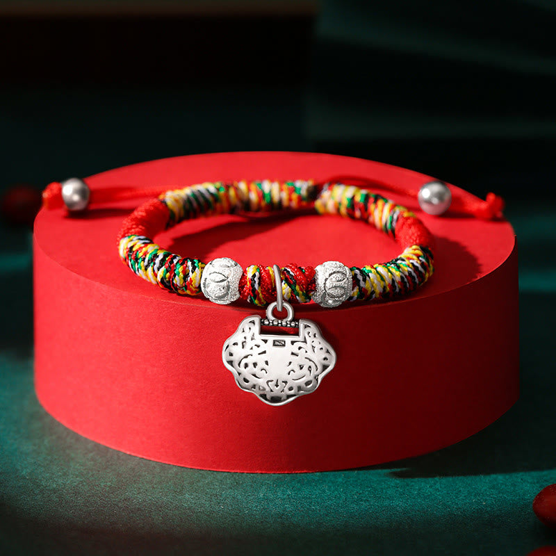 925 Sterling Silver Chinese Lock Charm Red String Kid's Protection Bracelet