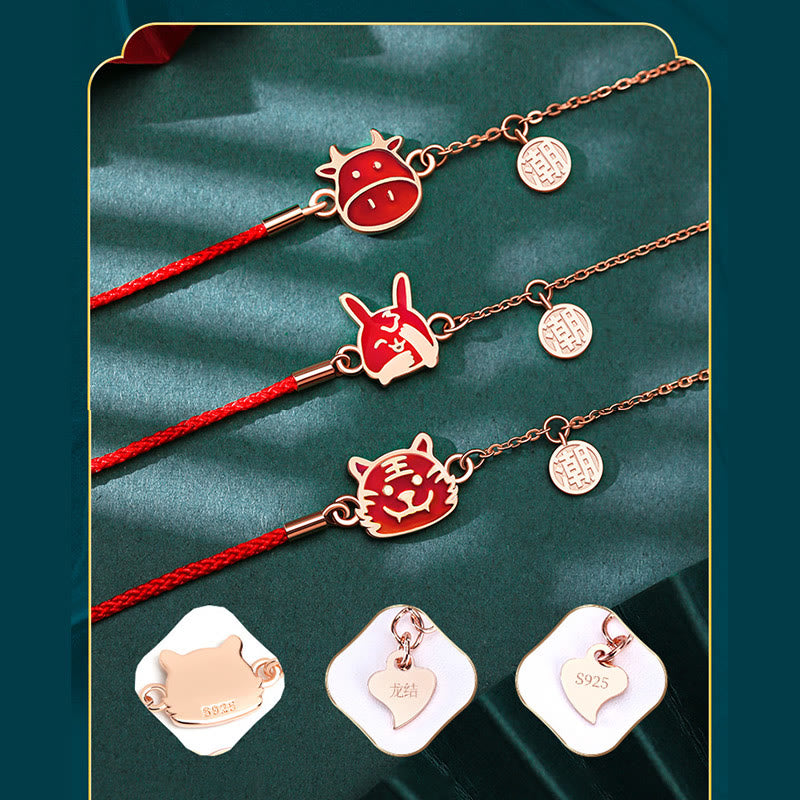 925 Sterling Silver Chinese Zodiac Luck Protection Red String Bracelet