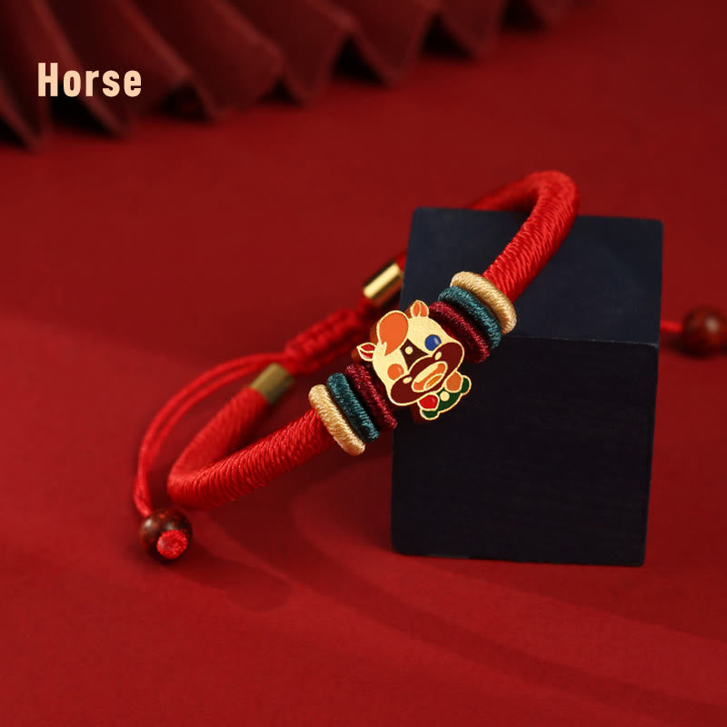 925 Sterling Silver Chinese Zodiac Red Bracelet for Luck