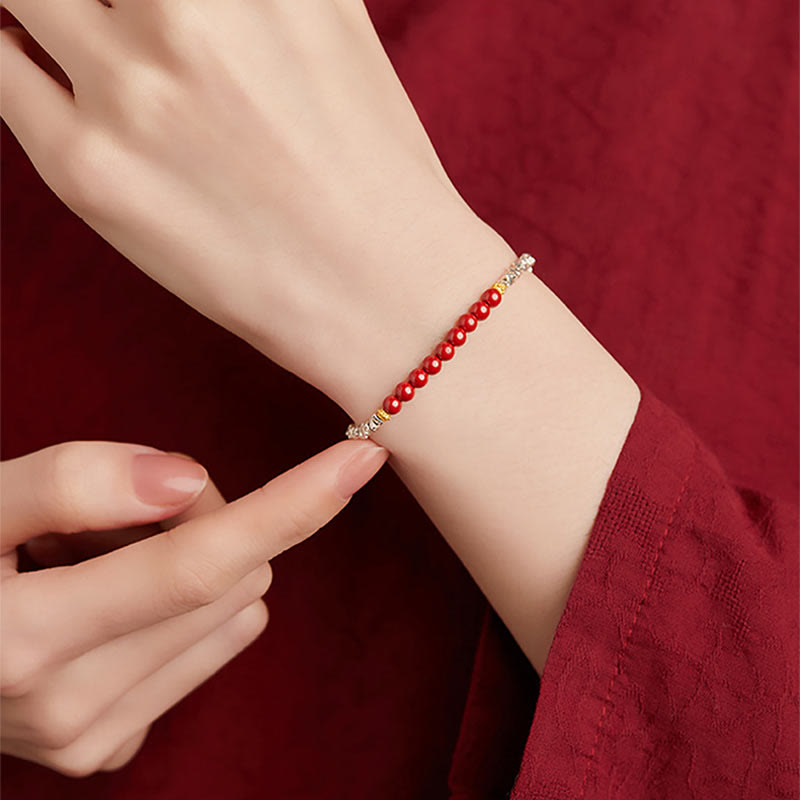 925 Sterling Silver Cinnabar Bracelet with Fu Character Blessing