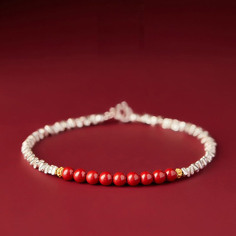 925 Sterling Silver Cinnabar Bracelet with Fu Character Blessing