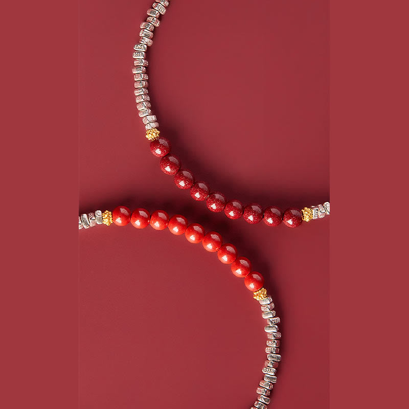 925 Sterling Silver Cinnabar Bracelet with Fu Character Blessing