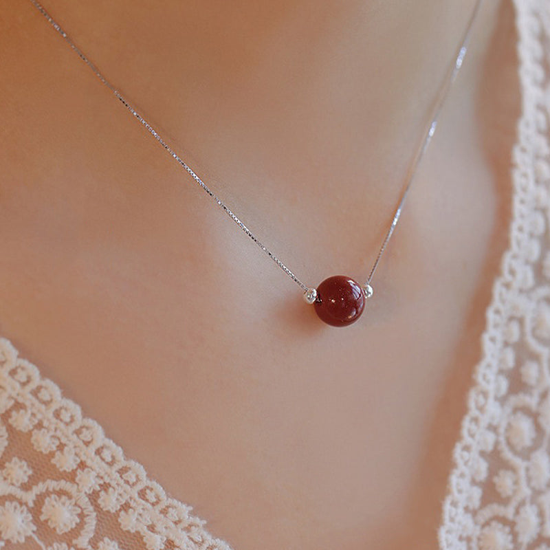 925 Sterling Silver Cinnabar Necklace | Calm Blessing Pendant