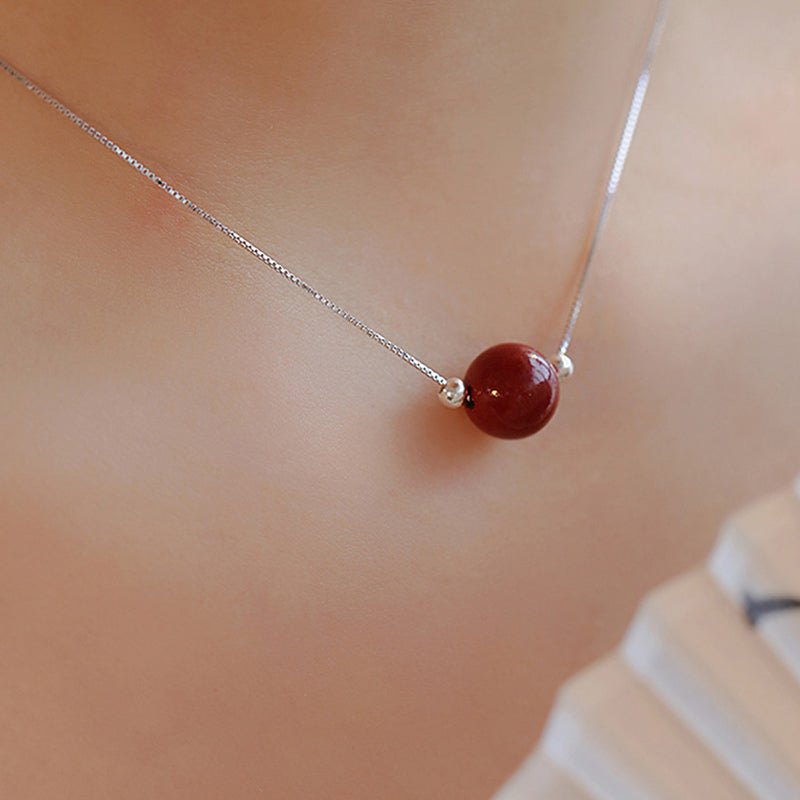 925 Sterling Silver Cinnabar Necklace | Calm Blessing Pendant