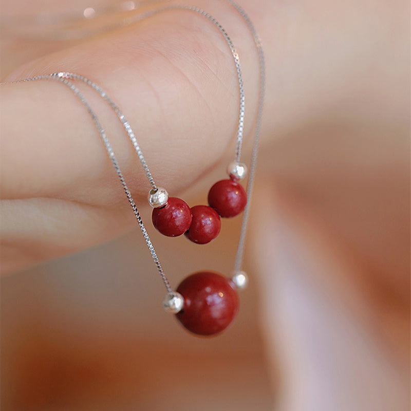 925 Sterling Silver Cinnabar Necklace | Calm Blessing Pendant