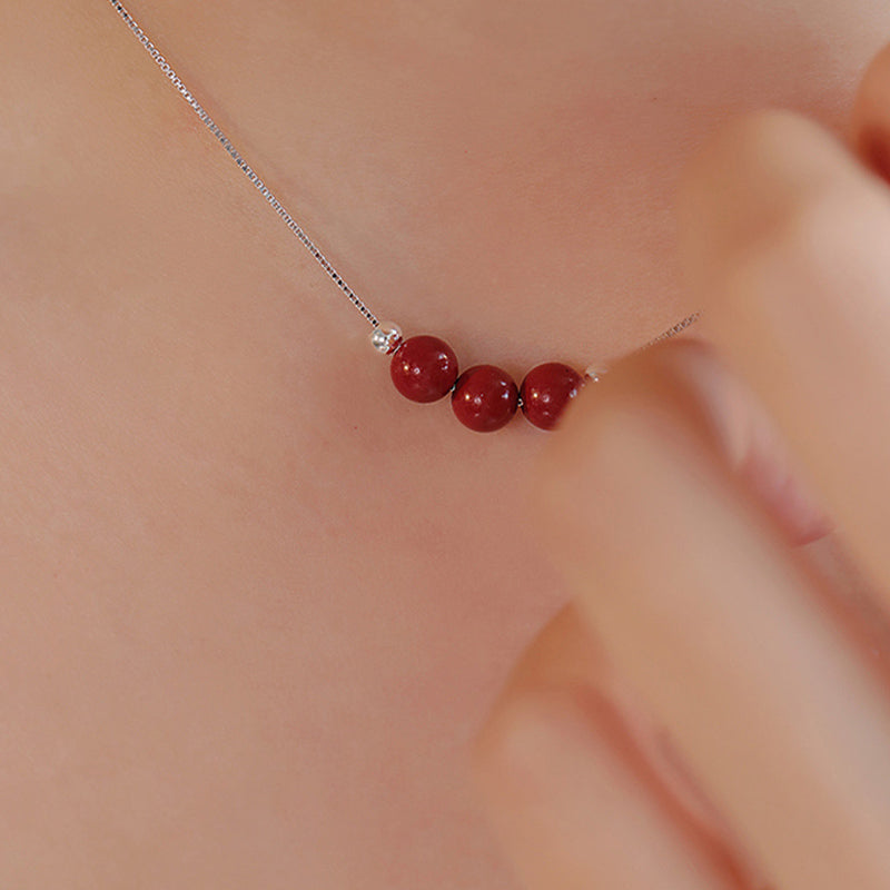925 Sterling Silver Cinnabar Necklace | Calm Blessing Pendant