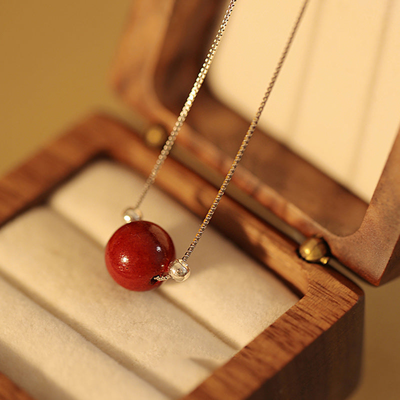 925 Sterling Silver Cinnabar Necklace | Calm Blessing Pendant