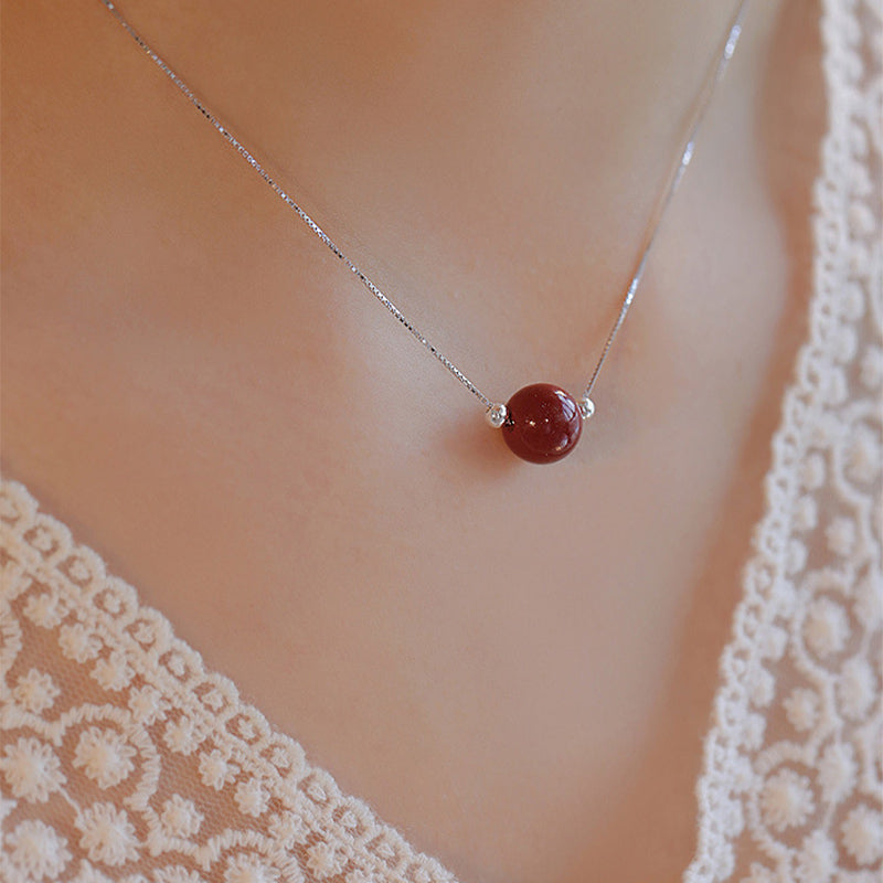 925 Sterling Silver Cinnabar Necklace | Calm Blessing Pendant