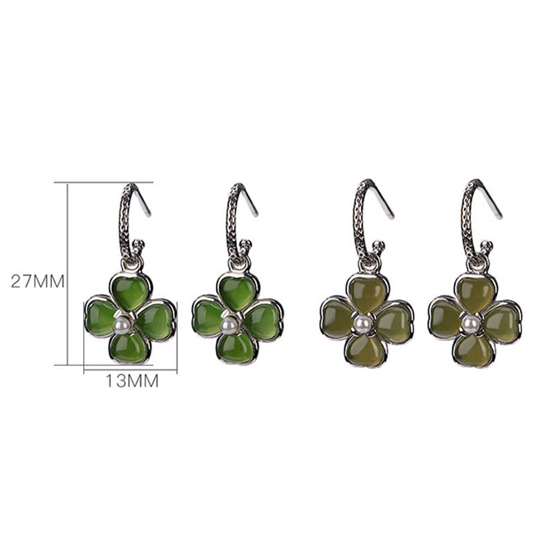 925 Sterling Silver Cyan Jade Four Leaf Clover Luck Earrings