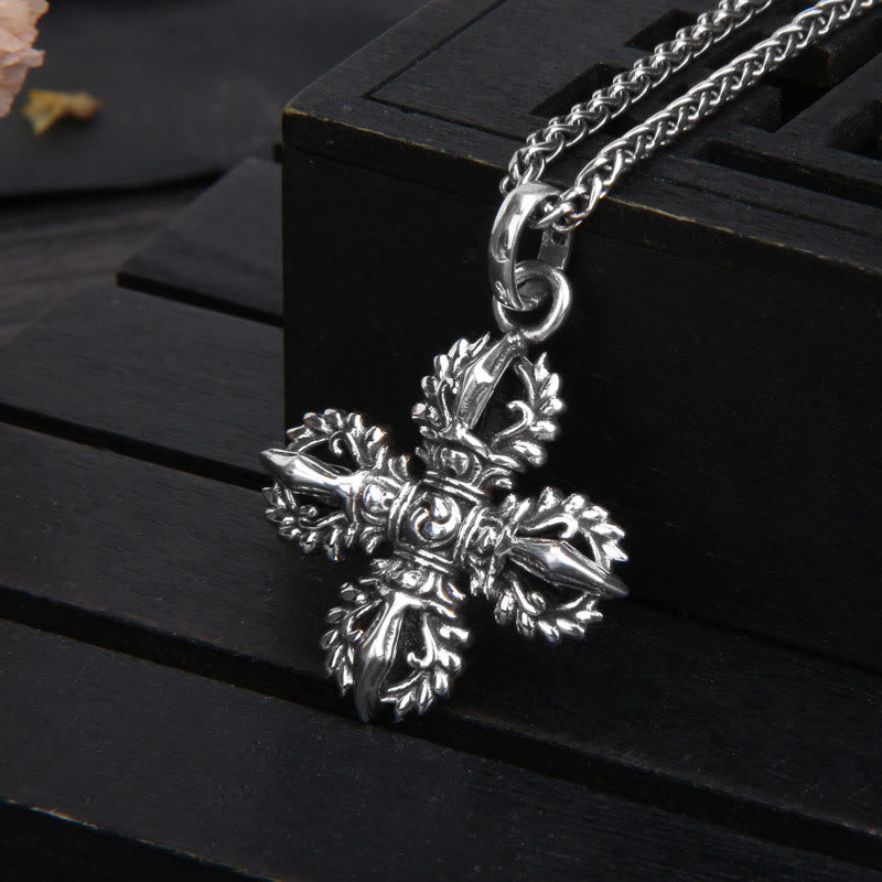 925 Sterling Silver Double Dorje Vajra Necklace Spiritual Strength