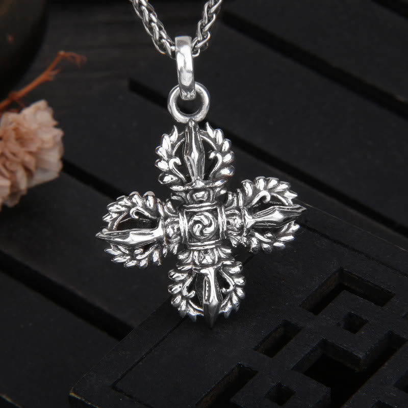 925 Sterling Silver Double Dorje Vajra Necklace Spiritual Strength
