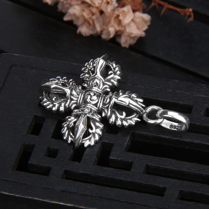 925 Sterling Silver Double Dorje Vajra Necklace Spiritual Strength