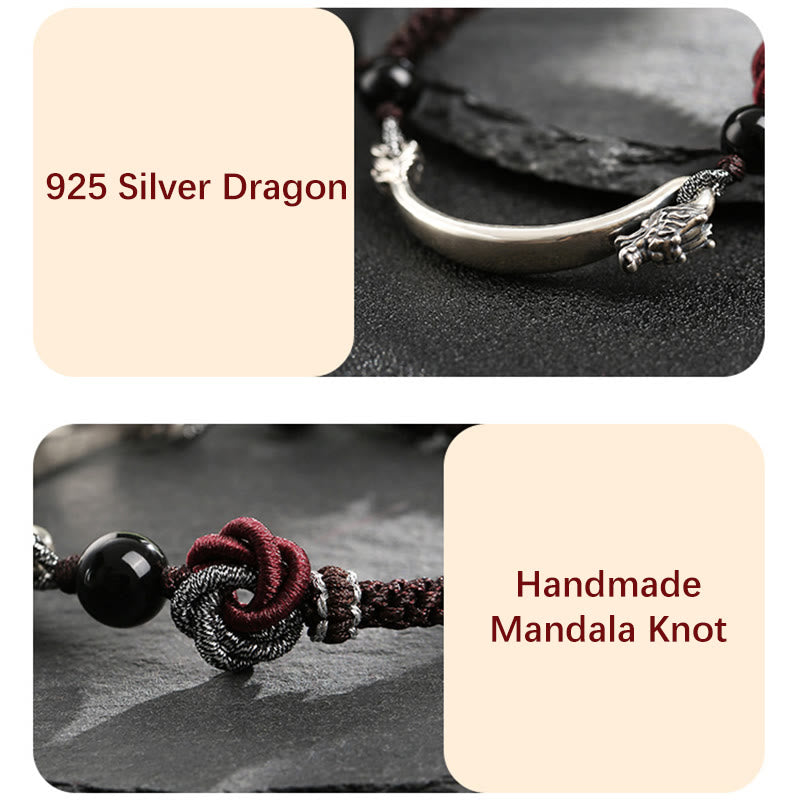 925 Sterling Silver Dragon Bracelet with Auspicious Success Symbol