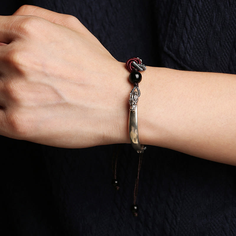 925 Sterling Silver Dragon Bracelet with Auspicious Success Symbol