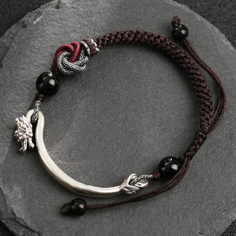 925 Sterling Silver Dragon Bracelet with Auspicious Success Symbol