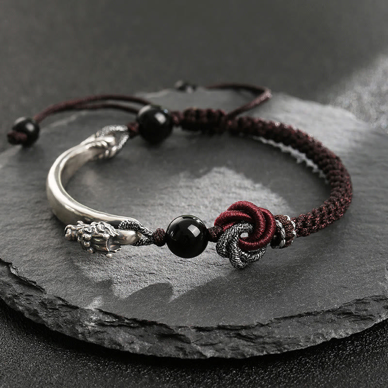 925 Sterling Silver Dragon Bracelet with Auspicious Success Symbol