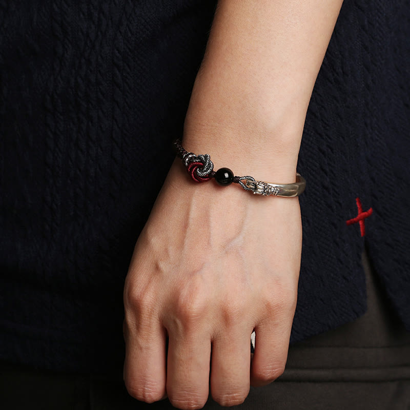 925 Sterling Silver Dragon Bracelet with Auspicious Success Symbol