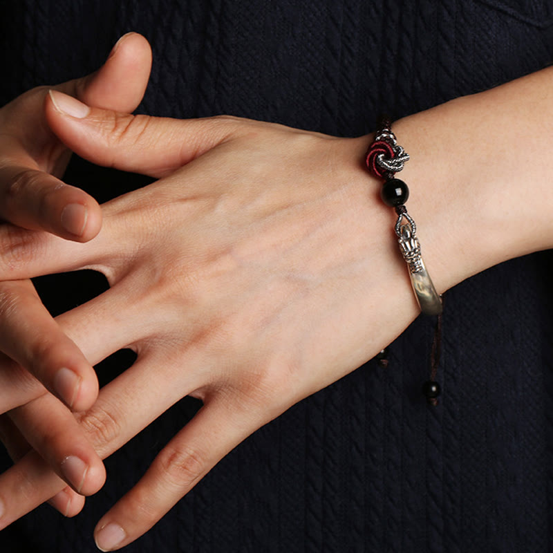 925 Sterling Silver Dragon Bracelet with Auspicious Success Symbol