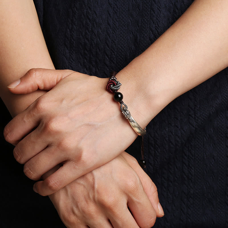 925 Sterling Silver Dragon Bracelet with Auspicious Success Symbol