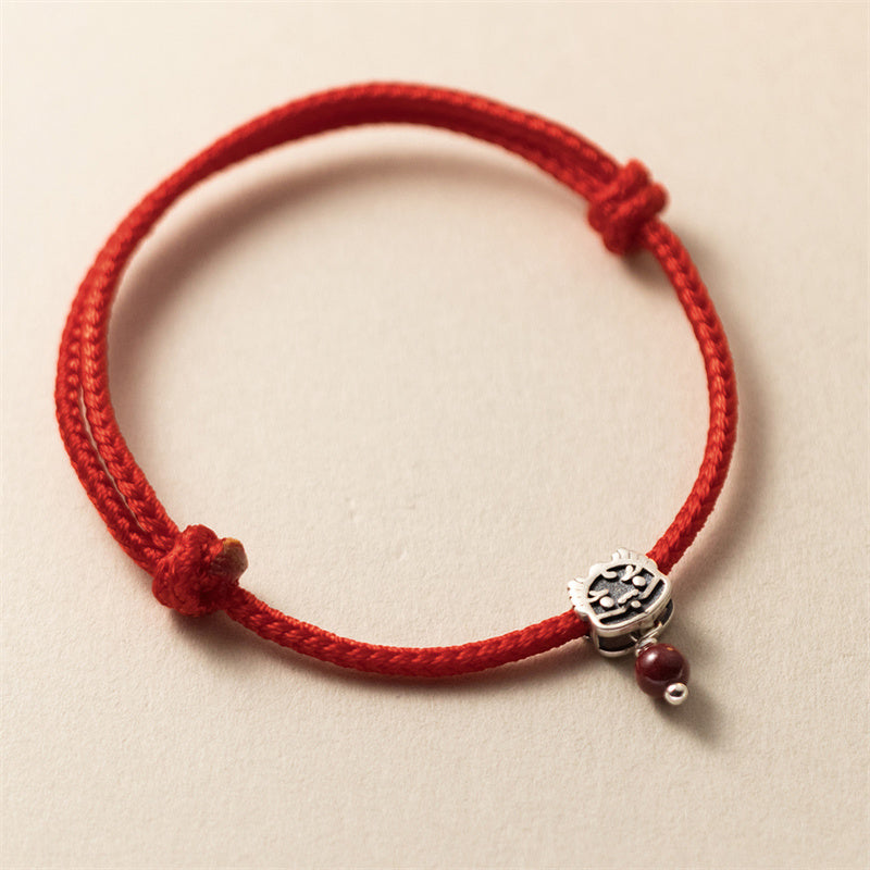 925 Sterling Silver Dragon Bracelet with Red String for Luck