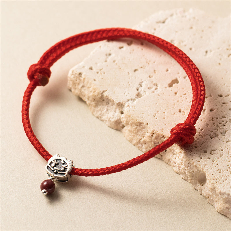 925 Sterling Silver Dragon Bracelet with Red String for Luck