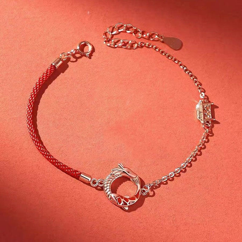 925 Sterling Silver Dragon Koi Fish Luck Protection Bracelet