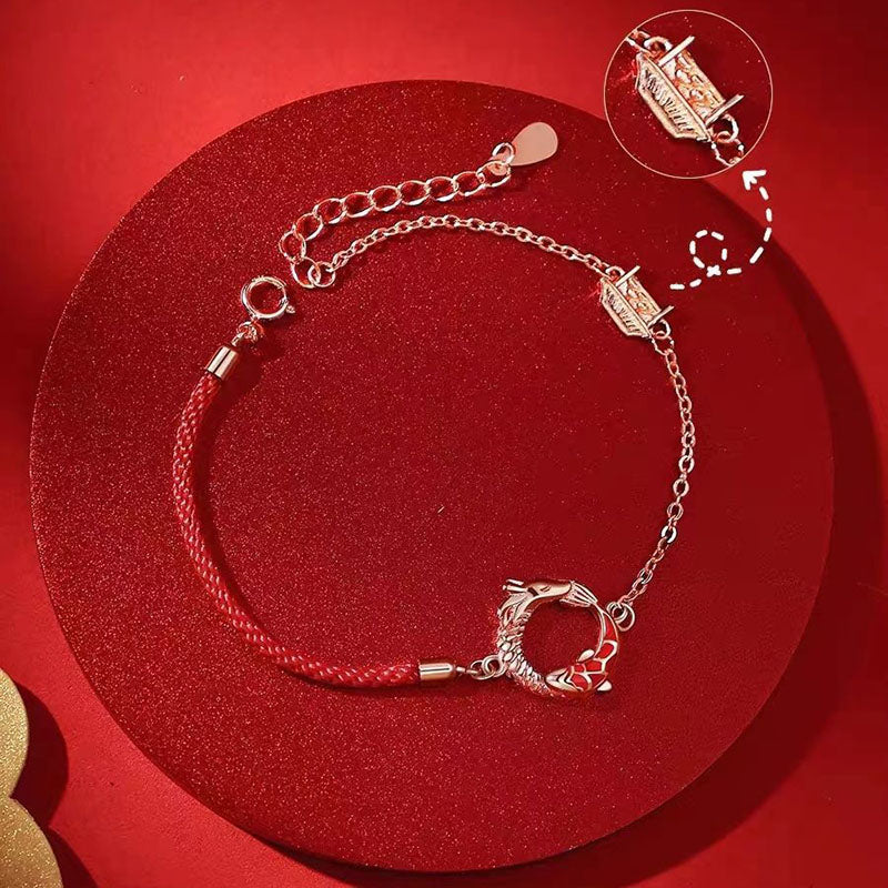 925 Sterling Silver Dragon Koi Fish Luck Protection Bracelet