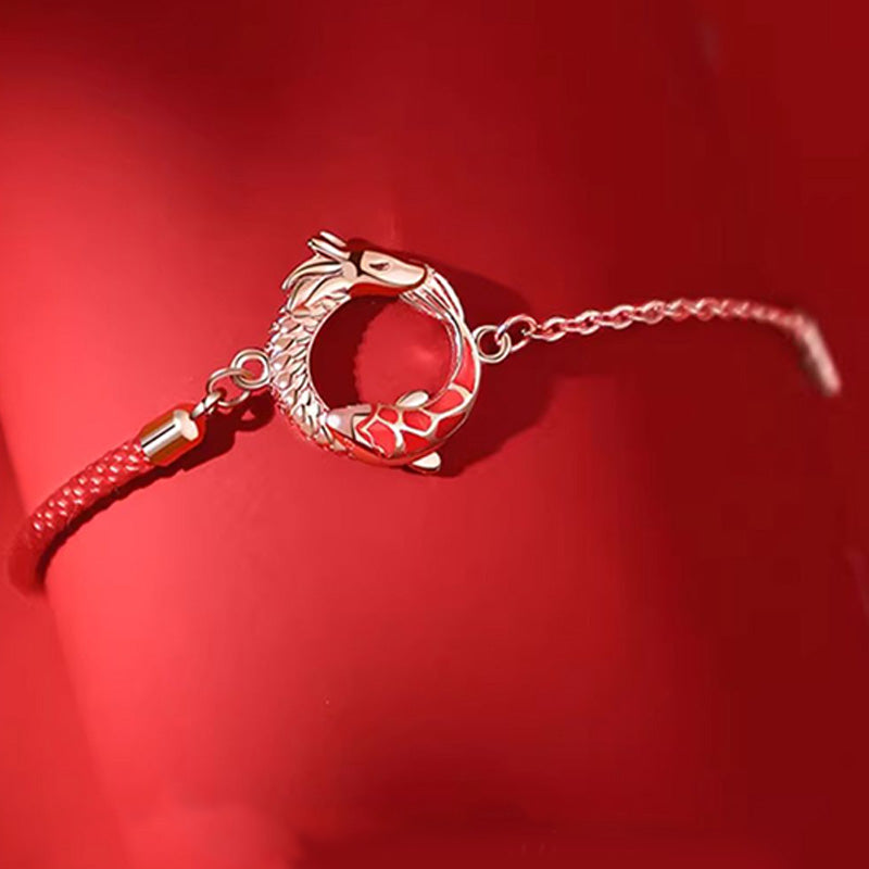 925 Sterling Silver Dragon Koi Fish Luck Protection Bracelet