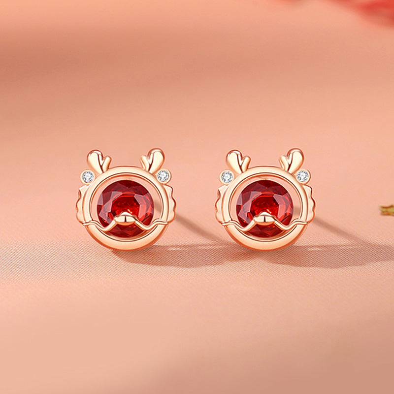 925 Sterling Silver Dragon Necklace with Red Zircon for Luck